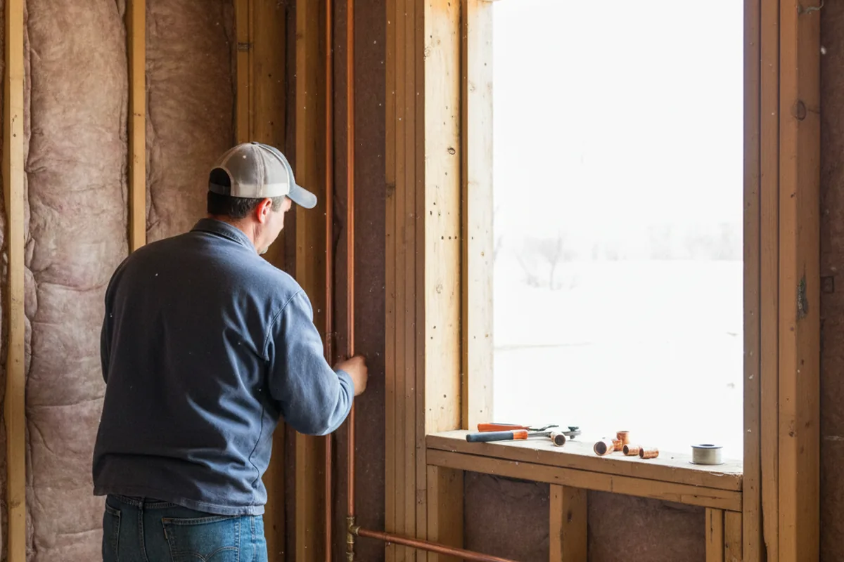 Licensed plumber running new copper supply lines in a Bartlesville home
