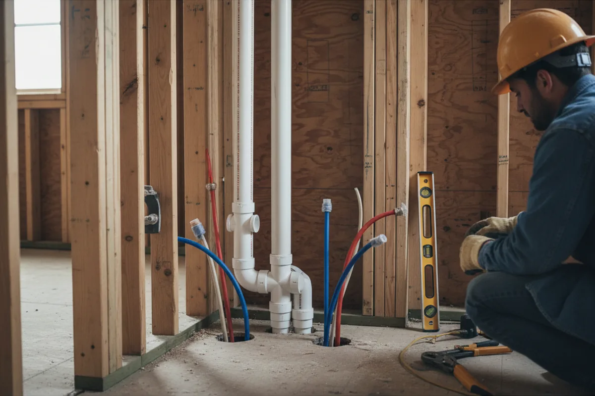 Drain and supply rough-in during Sump Pump Repair in Bartlesville